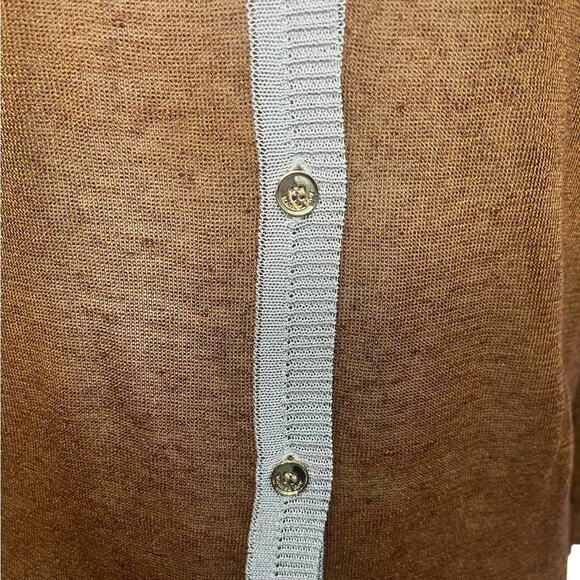 RACHEL ROY Linen Rust Brown & Silver 3/4 Sleeve Cardigan Sweater Women's Size S - Picture 5 of 10